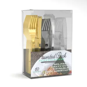 Heavy Duty Disposable Metallic, Gold, Silver, and Clear Plastic Forks. Assorted Sturdy Dessert, Appetizer and Cocktail Dining Utensils. Premium Large Bulk Count Party Tools