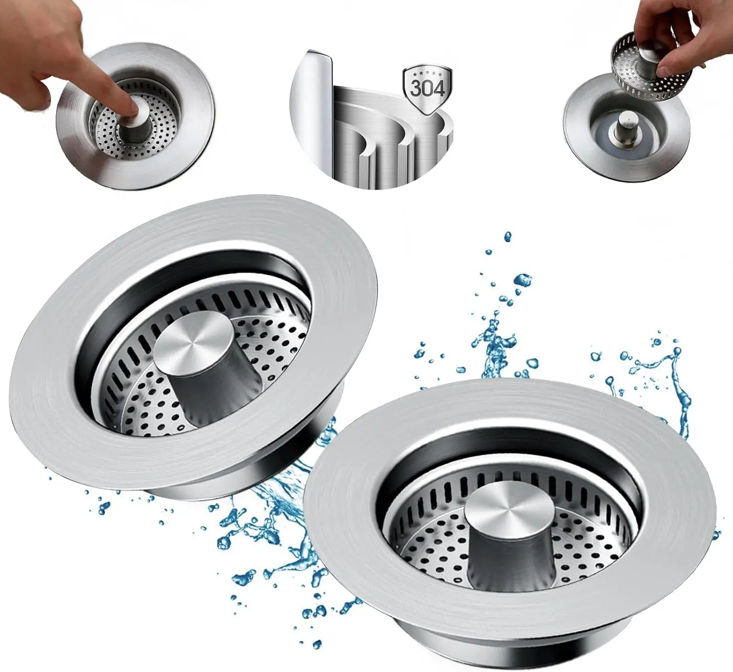 【GD】3 in 1 Kitchen Sink Drain Strainer, Stainless SteelPop-Up Sink Stopper, Anti-clogging Sink DrainStrainer for Kitchen Drain, Home Goods,Kitchen Drain Cover shower
