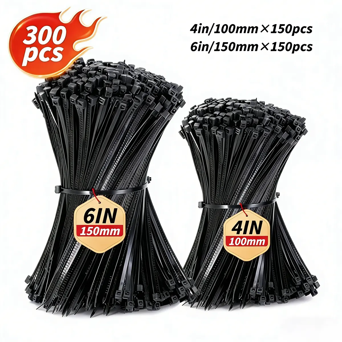 300pcs（6inch/4inch）Strong Nylon Zip Ties – Heavy Duty Self-Locking Cable Management Straps, UV Resistant, Multi-Purpose for Home, Garage, Automotive & DIY Projects，tools，tools and gadgets for him