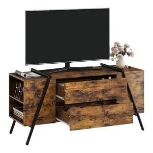 47/55 in Modern TV Stand for 50-65 in TVs, Entertainment Center with Adjustable Shelves, u-Shaped Metal Legs & 2 Storage Drawers, Wooden TV Console