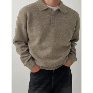 Men'S Autumn Solid Color Brown Casual Polo Neck Sweater, Pullover Knitwear for Fall And Winter, Men'S Winter Clothing, Men'S Sweaters, Christmas Sweaters, Heated Apparel, Men'S Christmas Sweaters, Winter Men'S Outfits, New Year Clothing