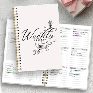 Weekly Planner Notebook, Floral Design Dual Circle Time Management Journal, Weekly Goals Todo Habit Tracker, Student Office Schedule Planner