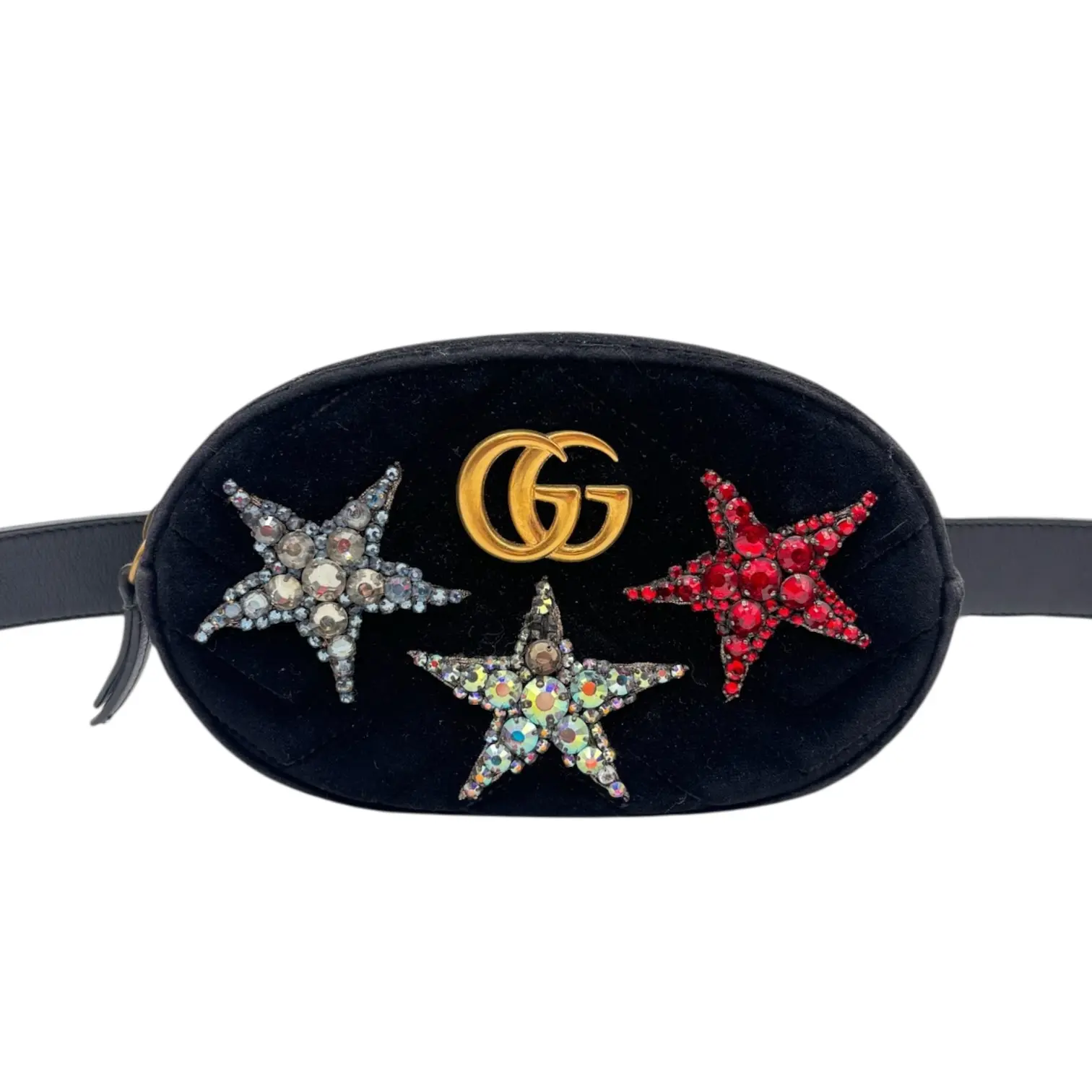 Pre-owned GUCCI suede Belt Bags Black Velvet Chevron Quilted Star Marmont Waist Bag
