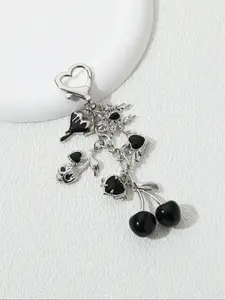 Elegant Cherry Heart Wings Butterfly Keychain with Rhinestones, Stylish Y2K Trendy Key Ring Gift for Friends, Beautiful Alloy Accessory