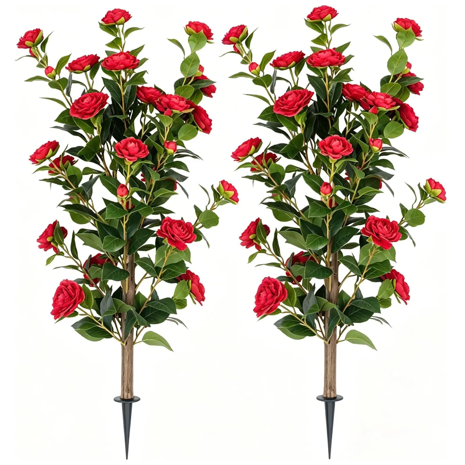 Realistic Artificial Camellia Shrub, Vibrant Faux Flower with Green Leaves - Maintenance-Free Home Decor, Indoor/Outdoor Ornament for Porch, Garden, High-End Displays