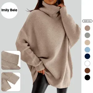 Womens Turtleneck Oversized Sweater Batwing Chunky Pullover Sweater Casual Fall Loose Knit Jumper Top