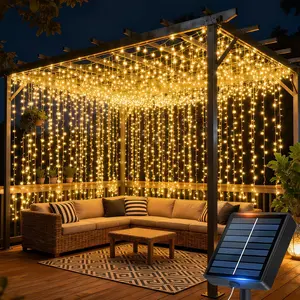 Solar Powered 300 LED Curtain Light with Remote, 119x119 Inches, 8 Modes, Indoor/outdoor Decor, Led Lighted, Led Ambient Lighting, Timer, Hook, IR Sensor, Garden, Party, Christmas