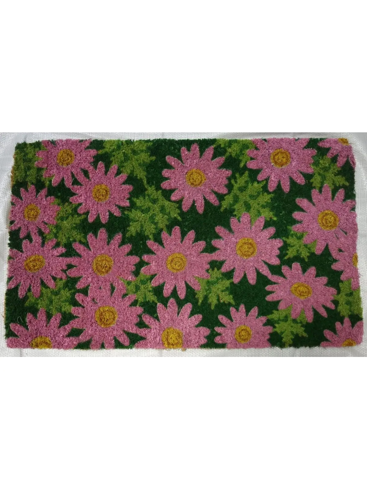 HomeRoots 555493 Pink & Green Coir Floral Natural Fiber Doormat, 18x30 in, Moisture Resistant Outdoor Spring Doormat, Moisture Resistant Doormats