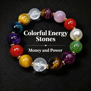 Colorful Chakra Crystal & Jade Beaded Bracelet, Money & Power Luck Attracting Healing Energy Jewelry, Unisex Stretch Bracelet, Ideal Health Gift for Men Women