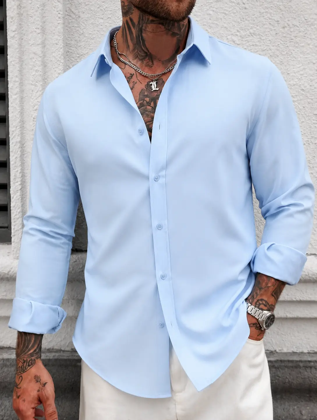 Men's Casual Long Sleeve Button Up Shirt Stretch Dress Shirt Lightweight Soft Polyester Spandex Shirt Regular Fit Tops