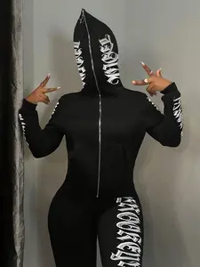 Women's Dark - Edgy Cursive - Letter Hoodie & Casual Pants Set