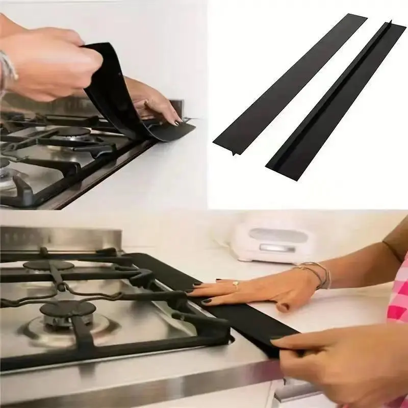Silicone Stove Seal 2 Counts Waterproof Heat Resistant Countertop Stove Cover Dustproof Kitchen Oil Gas Slit Filler Home Household