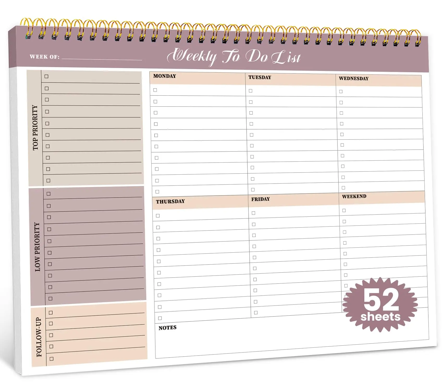 Undated Weekly To Do List Notepad (8.5"×11") - 52 Sheets Midnight Lilac Office Organizer with Premium Quality Covers, Seamless Page-Turning, Calendar for Efficient Prioritization to Maximize Productivity, Japanese Office Stationery