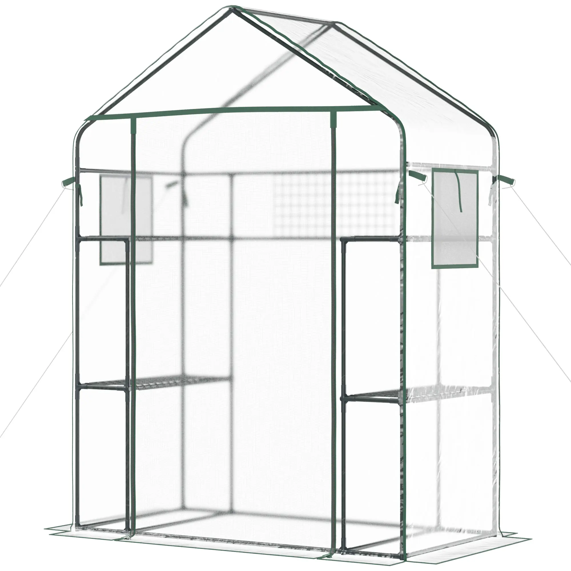 Outdoor Walk-in Mini Greenhouse – 3-Tier 6-Shelf Portable Garden Greenhouse with Mesh Door, Mesh Windows, Trellis, and Plant Labels