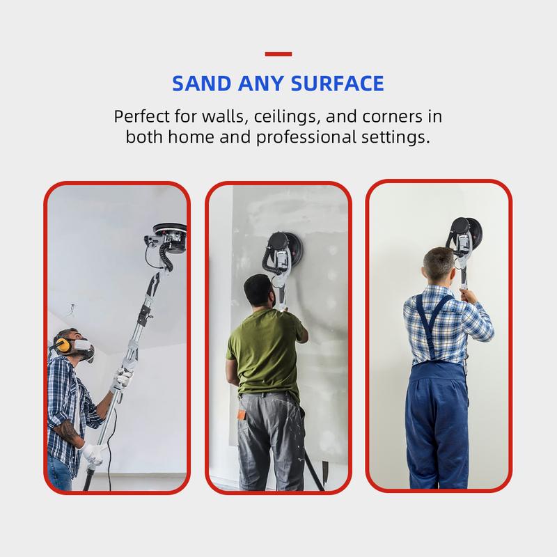 Garvee Drywall Sander PDS01 800W Electric Motor 6.6ft Dust Hose Variable Speed 800-1800RPM LED Light Extendable & Foldable Handle Carrying Bag