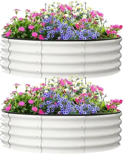 2 Pack 2×2×1 ft Raised Galvanized Garden Beds Outdoor for Gardening, Round Metal Planter Box for Planting Vegetables, Flowers & Herbs