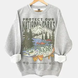 90s National Parks Unisex Sweatshirt Granola Girl Shirt Respect the Local Wildlife Pullover Hiking Camping Clothes Wanderlust Shirt 100% Cotton Eco-friendly Print