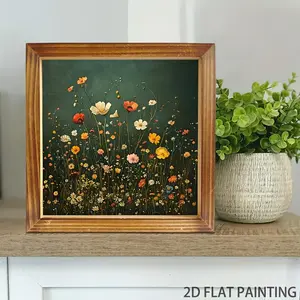 1pc Wildflower Field Art Wood Sign - Rustic Framed Wall Decor with Vibrant Wildflower Meadow & Blooming Plants, Wood Grain Frame, 8x8 Inch Botanical Wood Plaque for Spring Gifts, Farmhouse Living Room or Office Desk Decoration