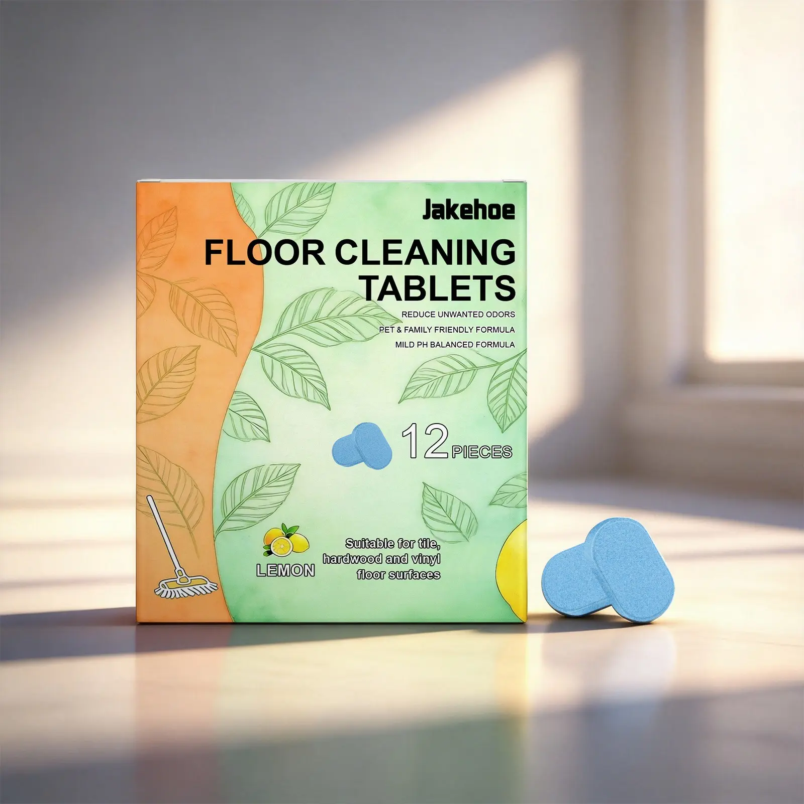Jakehoe Floor Cleaning Tablets, Quick Dissolving Stain Remover, Tile & Hardwood Floor Cleaner, Antibacterial & Deodorizing, Gentle on Floors, Easy to Use, Fresh Scent, Cleaning Products