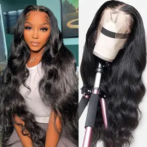 ANMYTH Body Wave Lace Front Wigs Human Hair 180% Density 13x4 HD Transparent Lace Frontal Wigs Human Hair Pre Plucked With Baby Hair Ombre Highlight Burgundy Ginger Orange