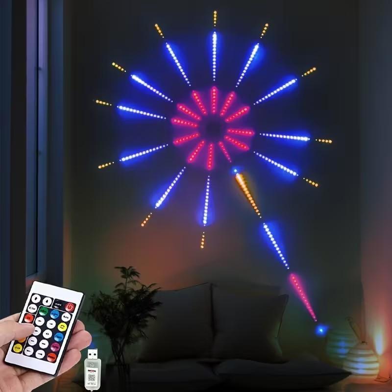 RGB Smart Firework Light Strip, Remote Control, Multiple Lighting Modes, Music Sync RGB, Dreamy Color LED Strip, USB Powered