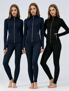 3 Packs【Golden Ziipper】 Women Buttery Soft Brushed Long Sleeve Zip Up Jacket, Golden Zippers Side Pockets, Thumbhole Cuffs Lightweight Breathable Skin Friendly Athletic Top for Yoga Workout Daily Casual Outfits