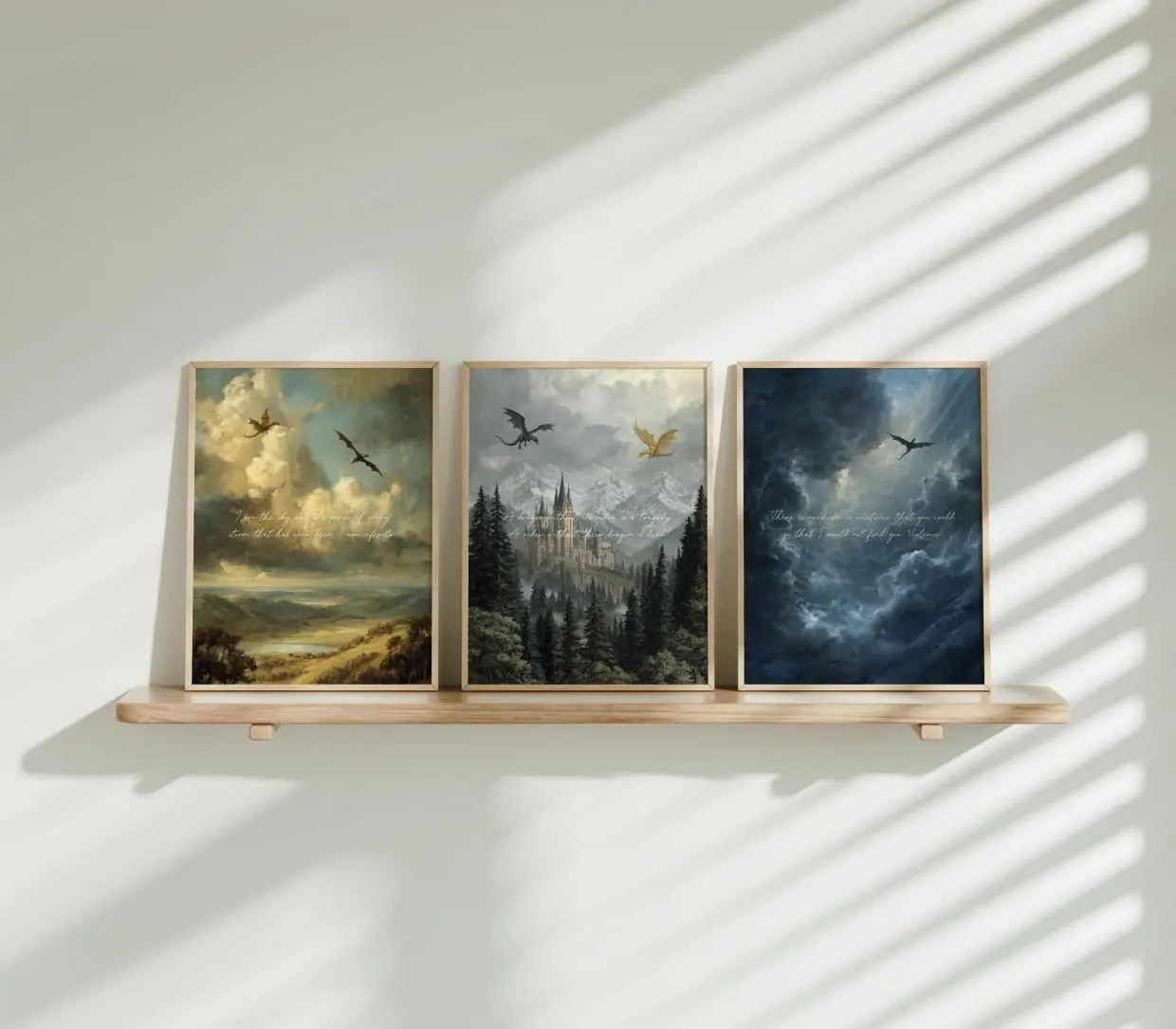 Fourth Wing Set of 3 Bundle | Tairn & Andarna Dragon Art | Fantasy Dragons | Rebecca Yarros | Bookish Wall Art Poster Prints