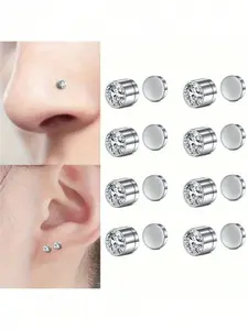 1 Pair of Minimalist Punk Style Magnetic Fake Nose or Ear Studs, Silvery Non Perforated Nose or Ear Studs Dual-use, Suitable for Daily Wear By Men and Women, Unique Gift