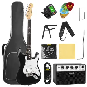 STRICH 39" Electric Guitar Beginner Kit, Solid Body HSS Pickup, 10W Amp, Bag, Tuner, Capo, Strap, Strings, Cable, Picks, SST-S20 Accessory