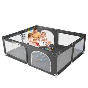 BIOBY Portable Baby Playpen, 78.7" x 70.8" x 27" Extra Large Playard, Soft Mesh Sturdy Pipe Ample Space for abies and Toddler, Safe and Non-Slip Baby Fence, Full Mesh Design, Indoor & Outdoor Kids Activity Center, Portable Travel Design, Dark Grey