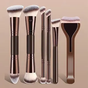 Dual-Ended Makeup Brush Set, 6pcs, Foundation Brush, Concealer Brush, Contour Brush, Beginner-Friendly, No Powder Waste, Beauty Tools