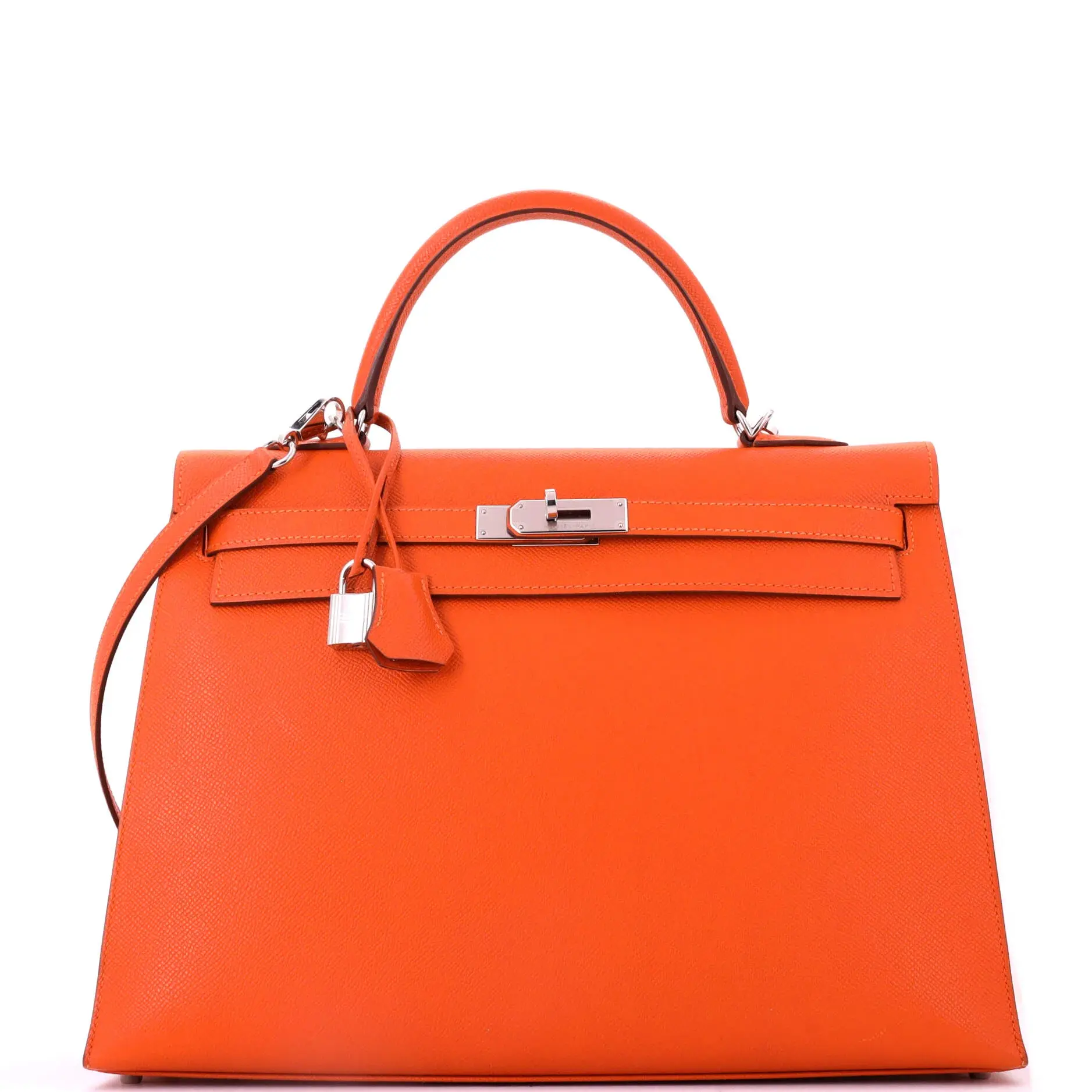 Pre-owned HERMÈS Leather Top Handle Bags Hermes Kelly Handbag Feu Epsom with Palladium Hardware 35 by Rebag