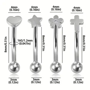Stainless Steel Eyebrow Piercing Curved Barbell Banana Ring Snug Daith Helix Belly Piercing Labret Stud Earrings Cartilage Tragus Body Jewelry 16G