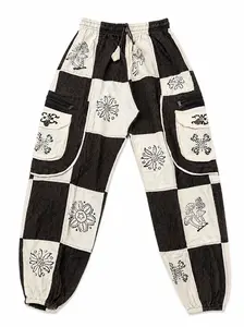 Unisex Cotton Patchwork Harem Pants – Boho Baggy Hippie Festival Trousers with Elastic Waist & Pockets
