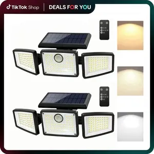 2 Packs Outdoor Solar Lights with Motion Sensor 3 Head Security Lights for Outdoor 9000LM Floodlight Spotlight Wide 270° Lighting Angle US