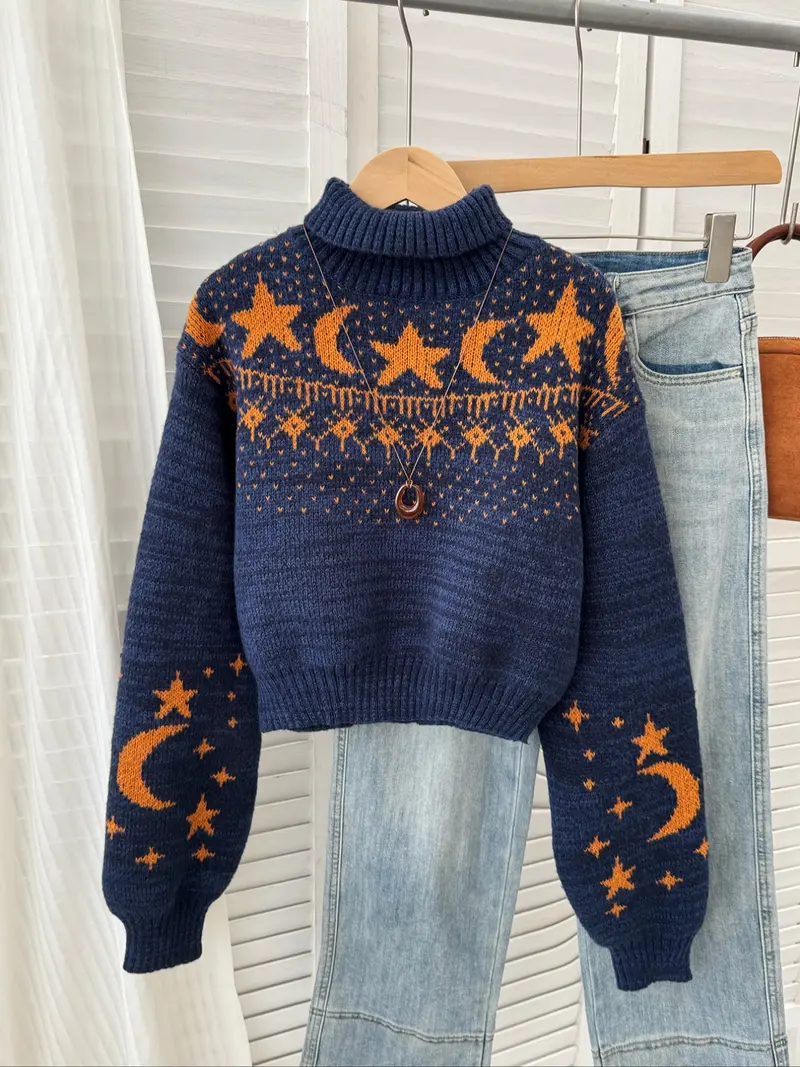 トップス Moon Motif Ribbed Knitted Pullover A sweater of the moon and stars : r/WitchesVsPatriarchy