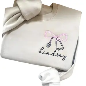 Custom Nurse Sweatshirt with Embroidered Bow & Stethoscope | Personalized Nurse Pullover | Coquette Bow Medical Crewneck | Gift for Nurses, Doctors & Healthcare Workers