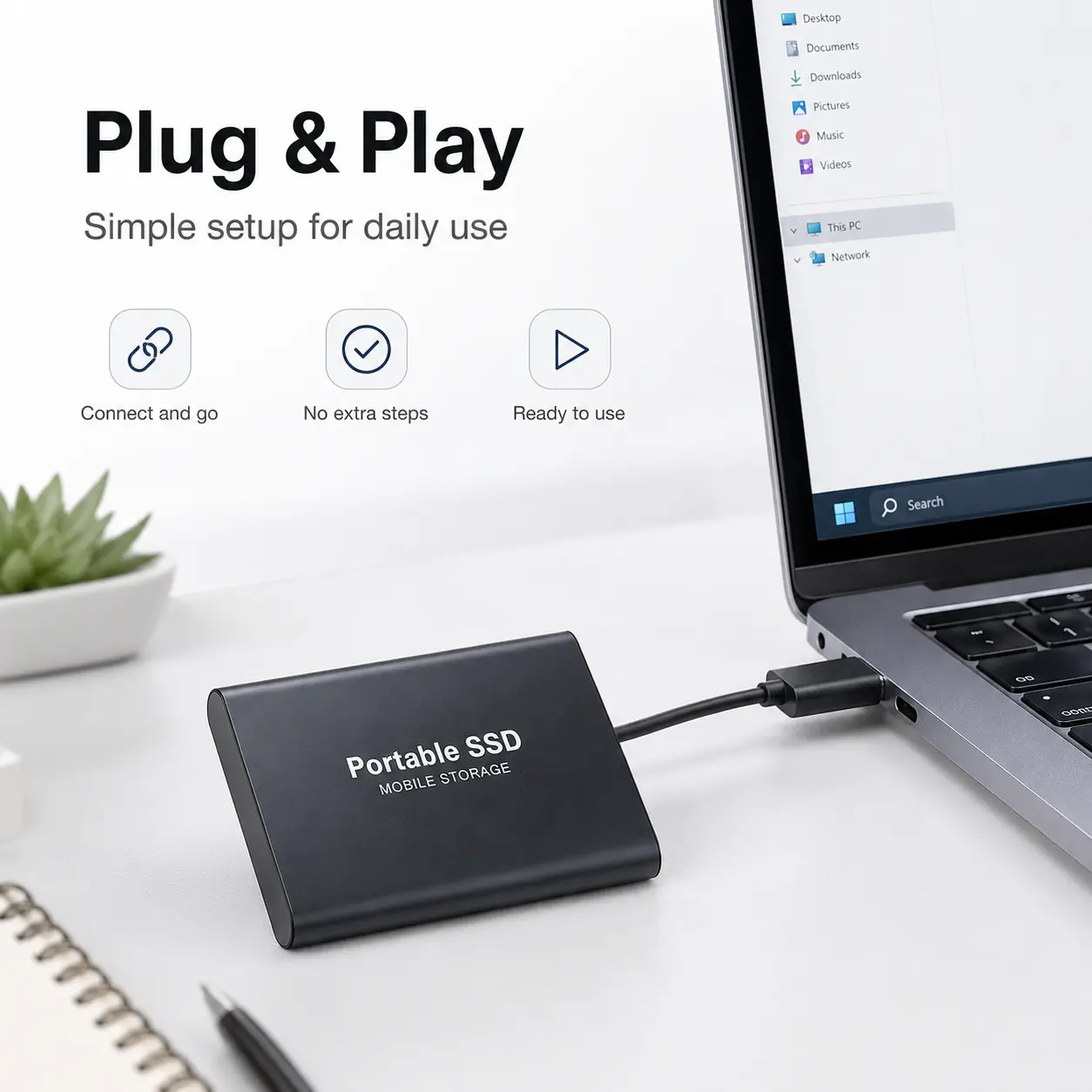Pocket Size SSD 1TB Portable External Hard Disk USB Type-C Storage for Tablet File Transfer