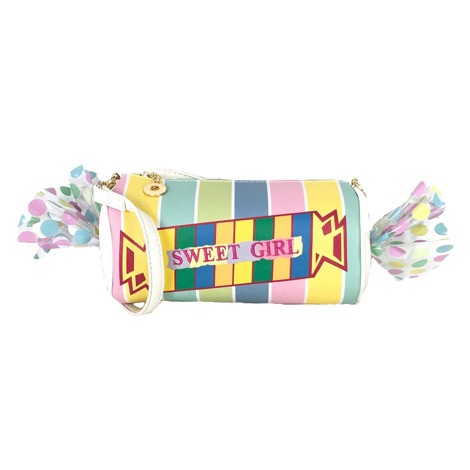 Women's Casual Chic Crossbody Handbag - Fashion Culture Style, Adjustable Strap, Sweet Girl Motif, Candy Roll Design, Rainbow & Multi-Color Options