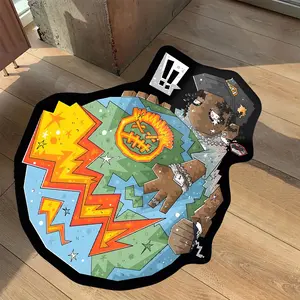 Creative Human Figure Pattern Round Floor Mat, 1 Count Non-slip Soft Floor Carpet, Decorative Area Rug for Home Living Room Bedroom, Cartoon Pattern Rug