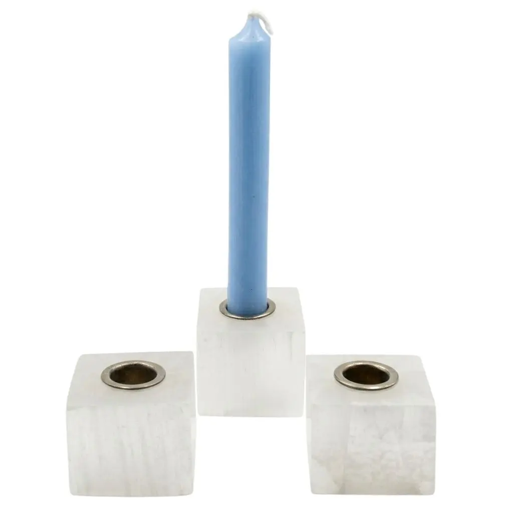 Selenite Chime Candle Holders Set of 3 — Crystal Ritual Holders Selenite Chime Candle Holders Set of 3 — Crystal Ritual Holders