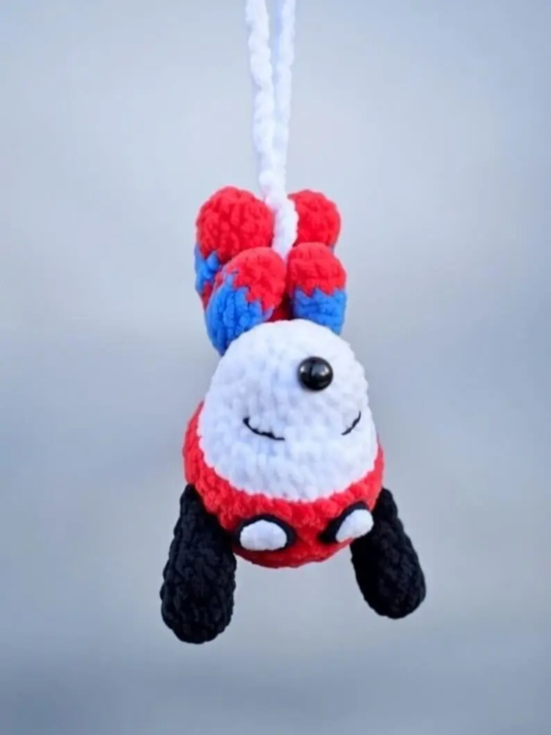 Cute Crochet Hanging Plush – Handmade Red & Blue Character Ornament
