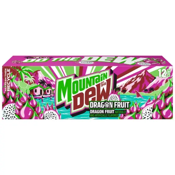 Mountain Dew Dragon Fruit Soda – 12 fl oz Cans, 12 Count