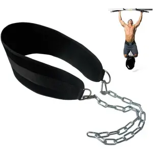 Pull-up Belt Weighted Dip Belt with Chain Double D-ring Weightlifting Back Support Strap Home Gym Equipment Waist Belt