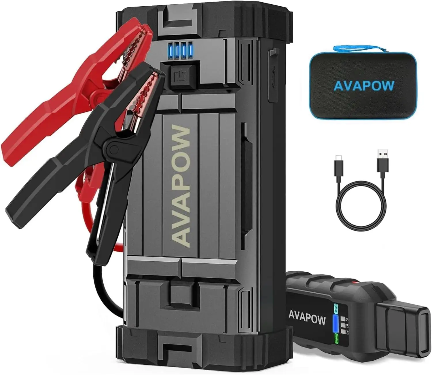 AVAPOW 3000A Peak Jump Starter with Force Start, Portable Booster for Up to 8L Gas/8L Diesel Engines, 12V Lithium Jump Pack with Smartphone Charging
