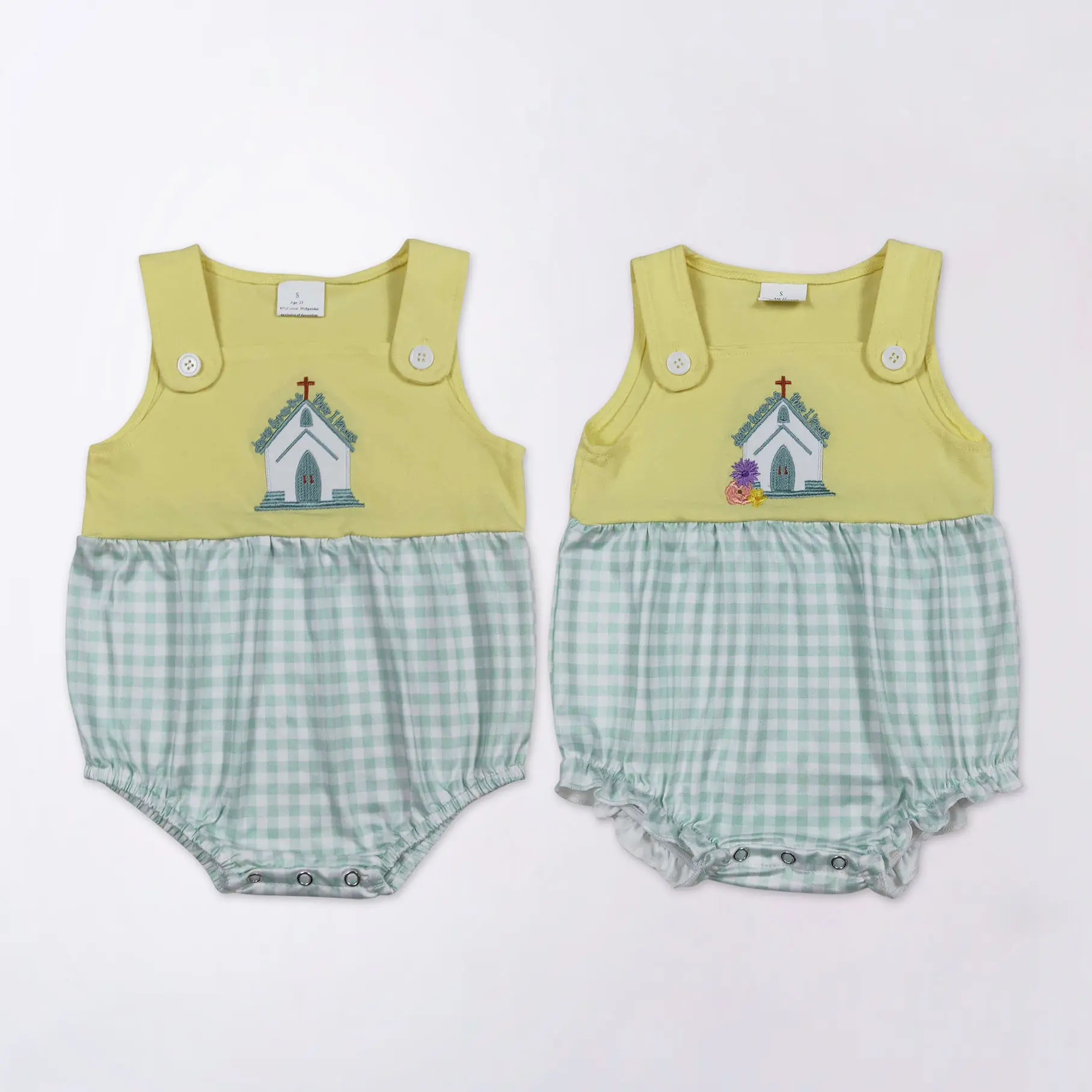 Baby Girls' Sunday Best Smocked Romper with Embroidered Church Motif, Comfortable Long Sleeve Outfit in Soft Fabric, Ages 0-2 Years, 2T