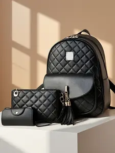 Women's backpack large capacity backpack, women's set backpack three piece set backpack, casual versatile travel shopping work backpack, diamond stitching soft leather texture backpack, multi-functional women's backpack, Backpack Purses