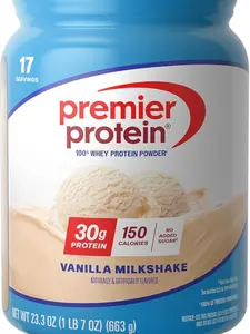Premier Protein Powder, Vanilla Milkshake, 30g Protein, 1g Sugar, 100% Whey Protein, Keto Friendly, No Soy, Gluten Free, 23.3 oz (17 Servings)