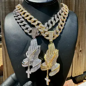 Large Jesus Cross Zirconia Hip Hop Pendant For DIY Couple Rhinestone Design Cuban Chain Necklace for Men Women Fashion Jewelry for Party, Daily, Trendy All match & Exquisite Jewelry for Birthday Gift