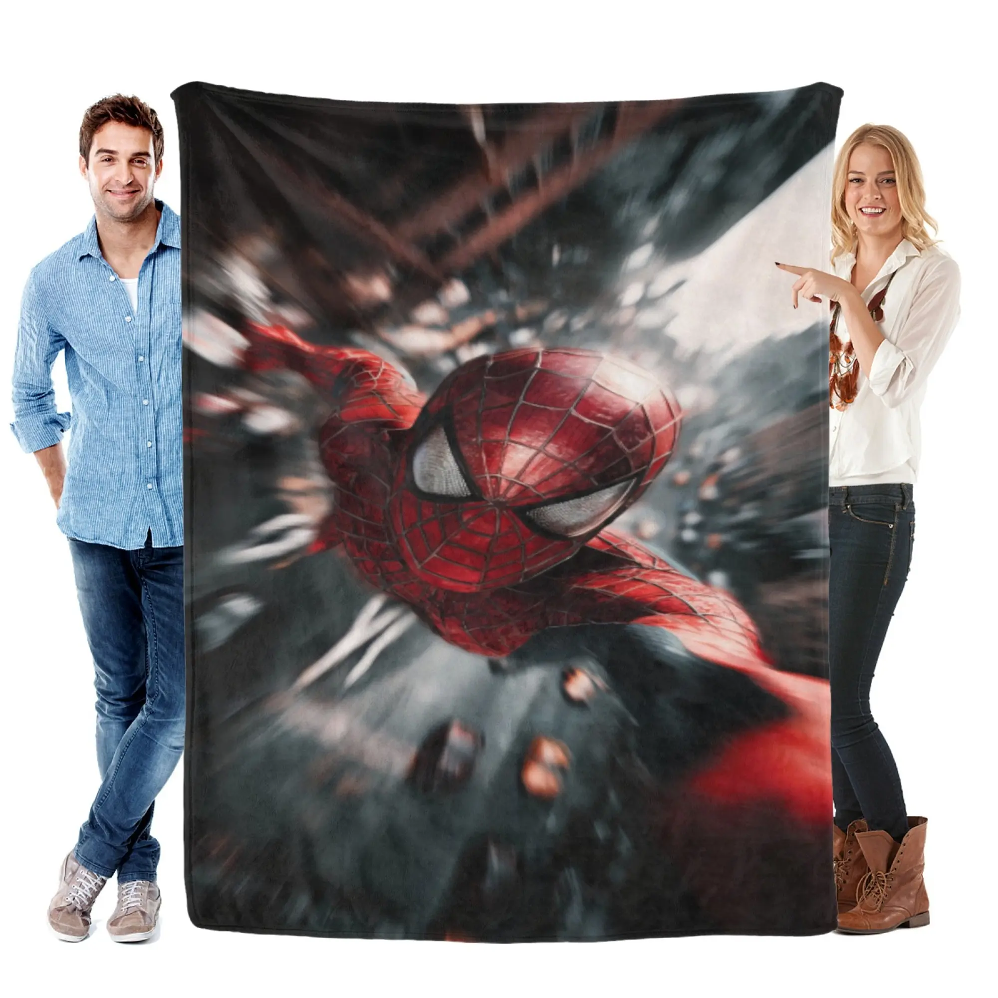 [SummerVibes] MARVEL Cinematic Spider-Man High-Speed POV Flannel Blanket, Soft 2D Printed Throw for Home, Couch & Gamer Room Decor